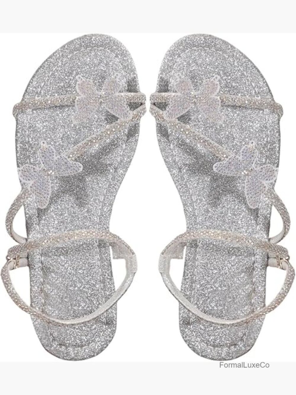 Butterfly Sandals Dressy Cute Strappy Glitter Rhinestone Open Toe Slides